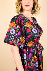 Carmen Wrap Dress - Midnight Bloom