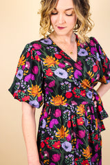 Carmen Wrap Dress - Midnight Bloom