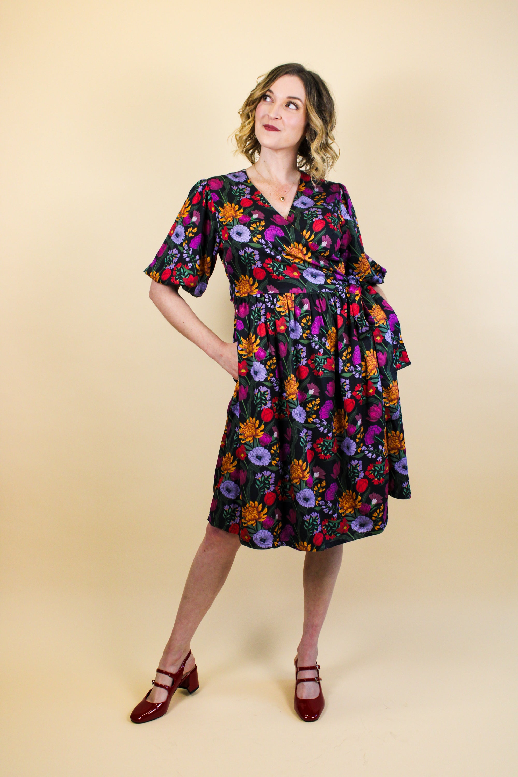 Carmen Wrap Dress - Midnight Bloom