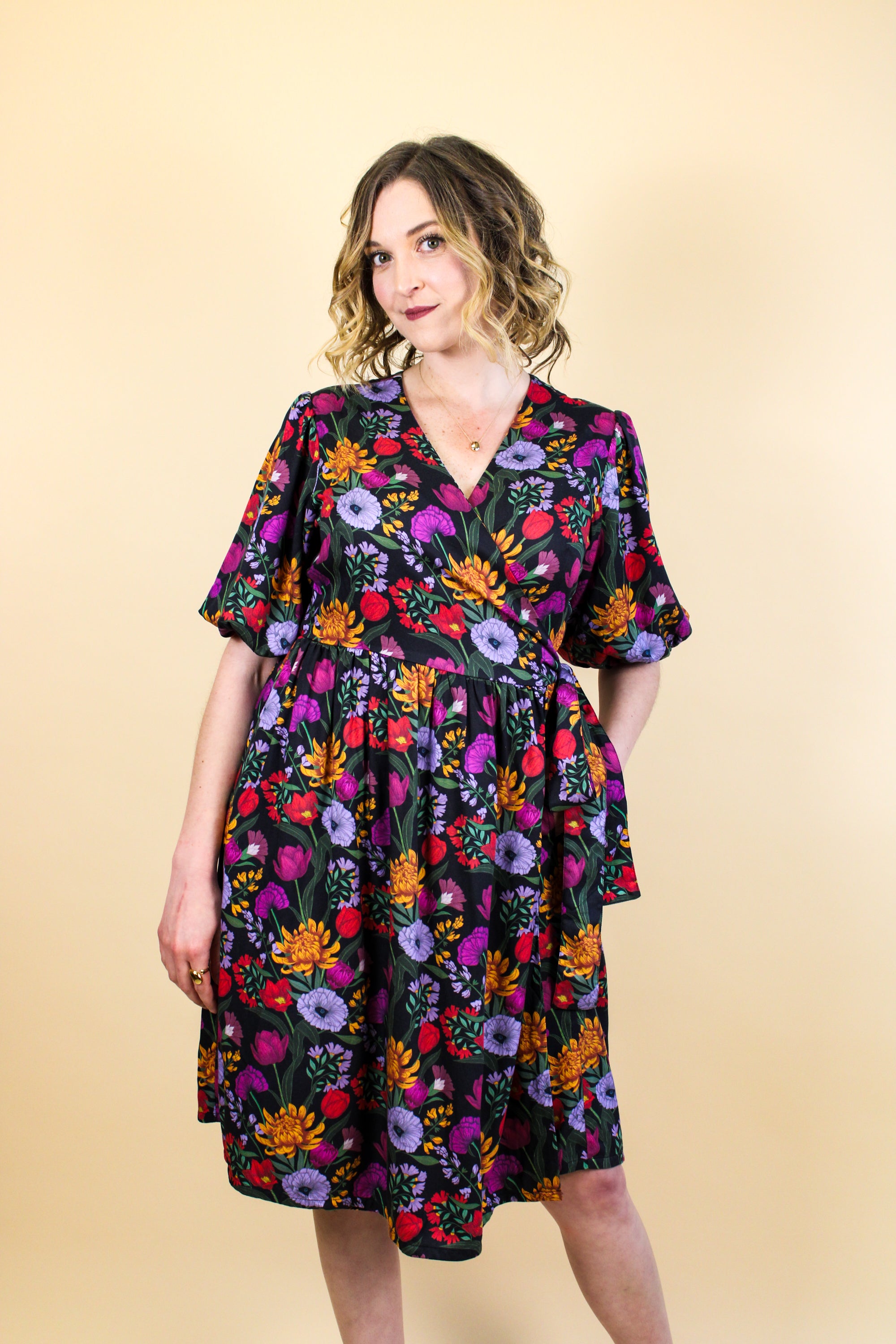 Carmen Wrap Dress - Midnight Bloom