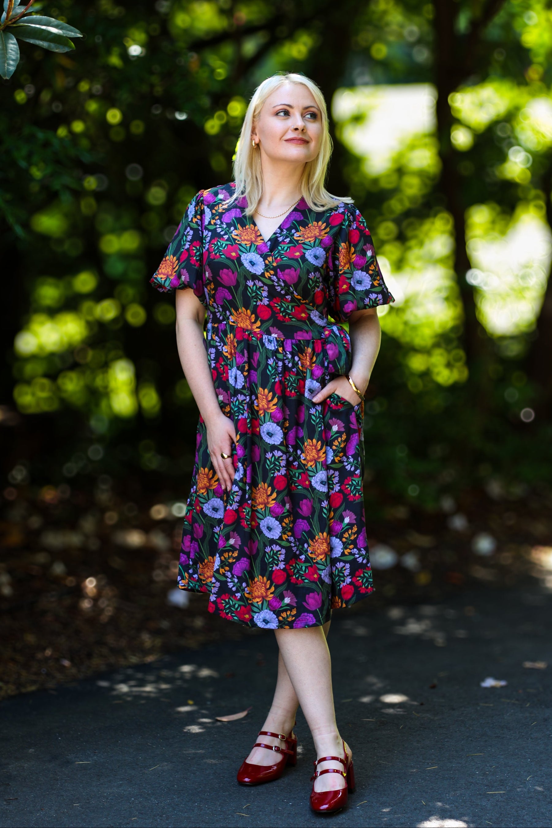Carmen Wrap Dress - Midnight Bloom