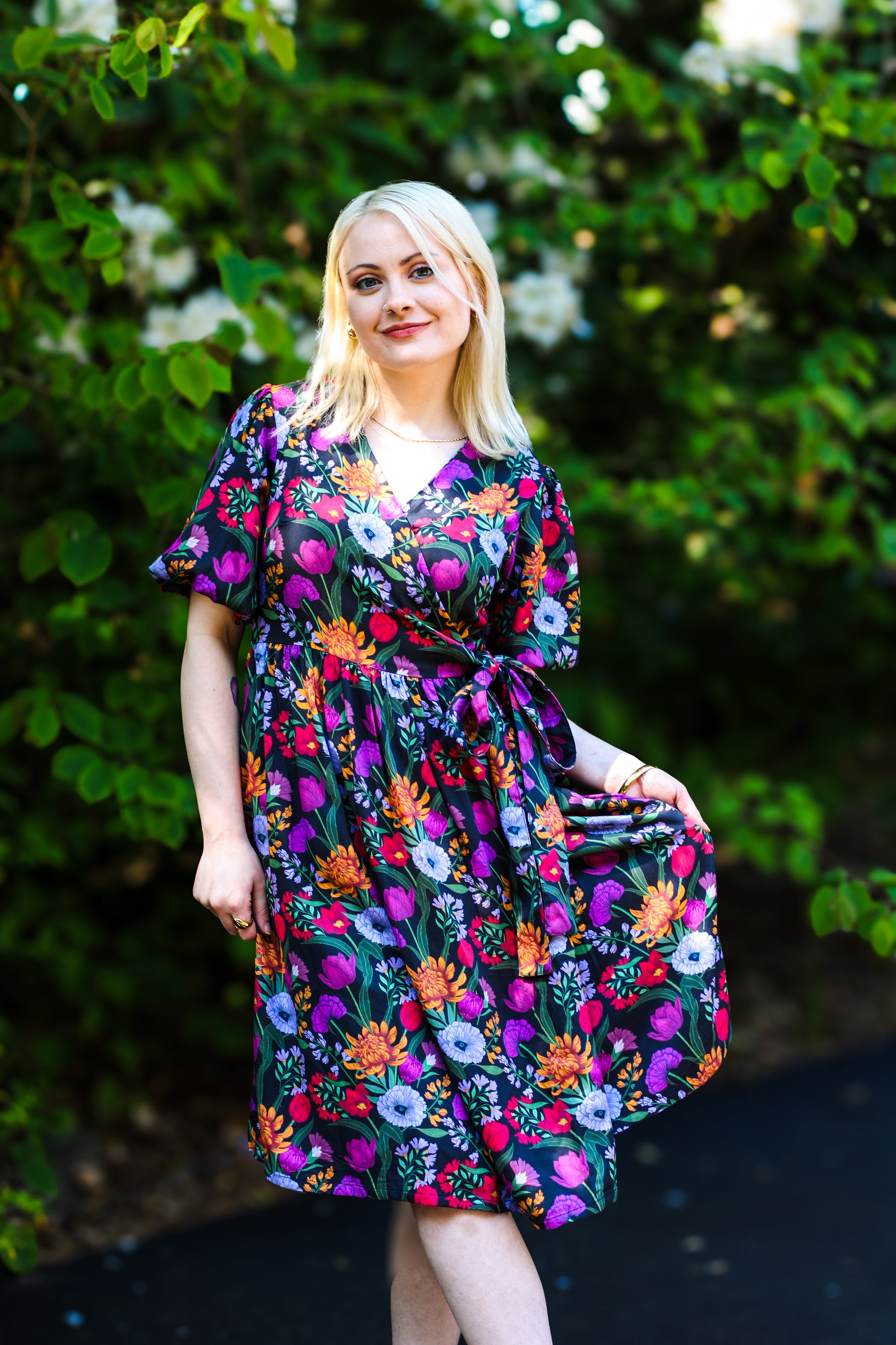 Carmen Wrap Dress - Midnight Bloom